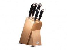 בלוק סכינים 6 חלקים הכולל 5 סכינים ידית שחורה + מעמד עץ טבעי CLASSIC